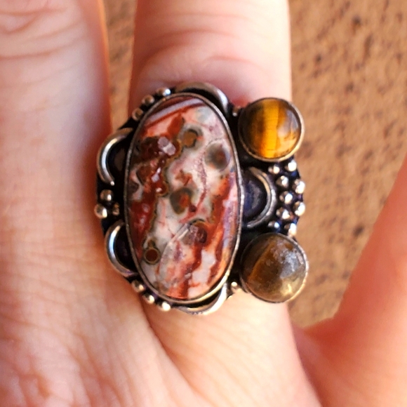 New Leopard Skin Jasper & Tiger Eye 925 Silver Ring. - Picture 1 of 9